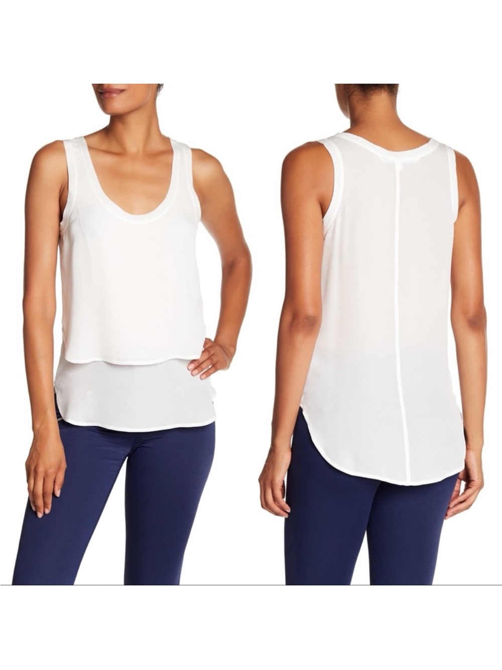 Veronica Beard White Layered raw hem on top Tank